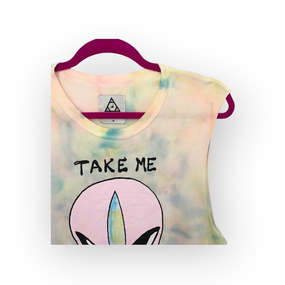VHTF: new UNIF 🜸 Take Me To Your Dealer Muscle Tee 🜸 Pastel Tie Dye Weed Alien - Picture 8 of 16